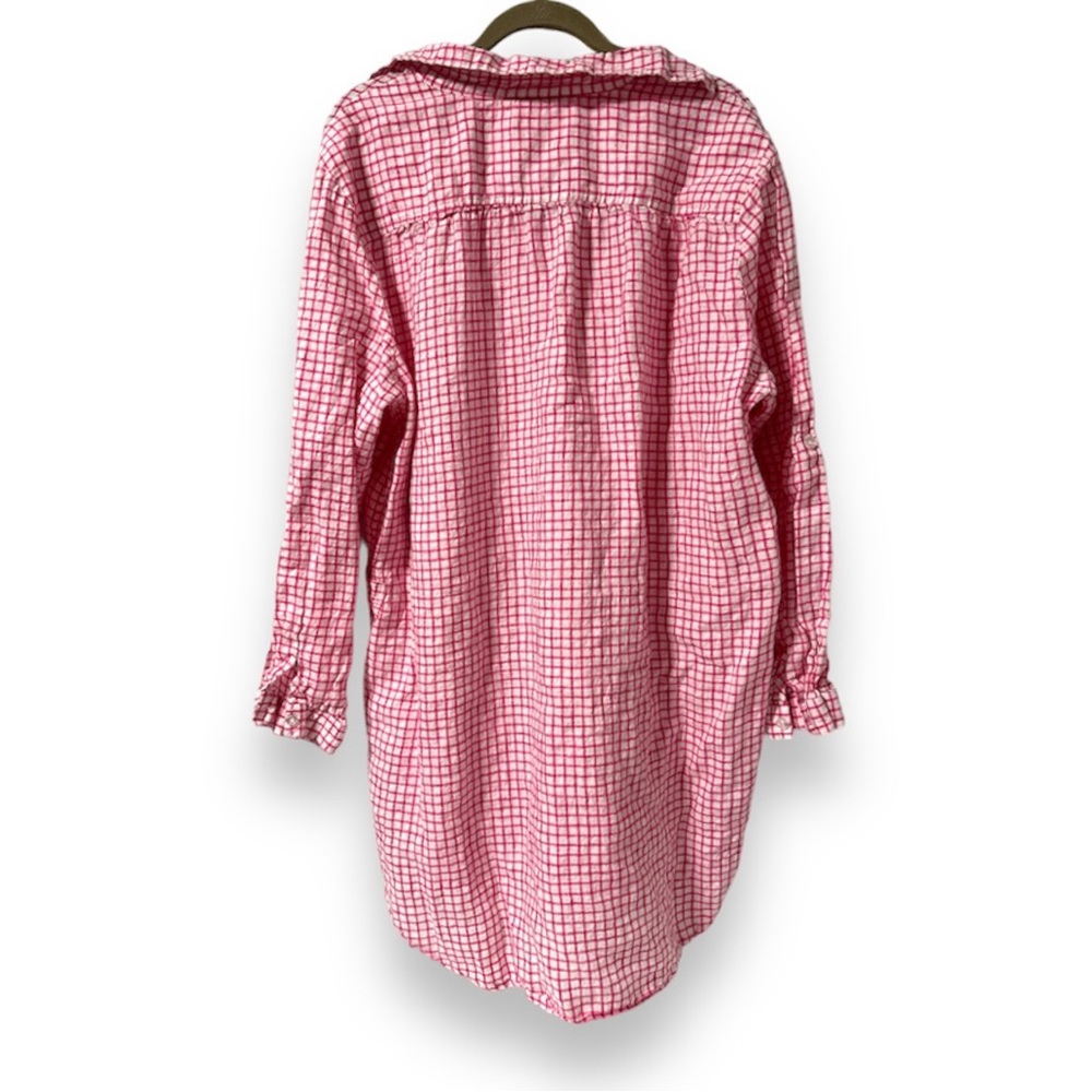 The Company Store Pink White Gingham 100% Linen Collared Tunic - Picture 3 of 16